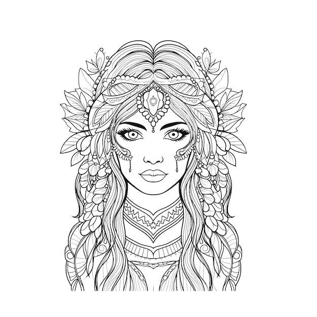 Vector boho style hippie girls coloring page