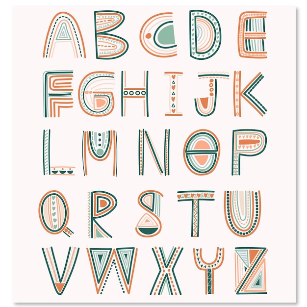 Boho style lettering alphabet