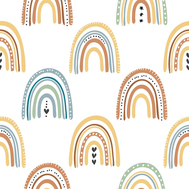 Vector boho style rainbow. seamless background.