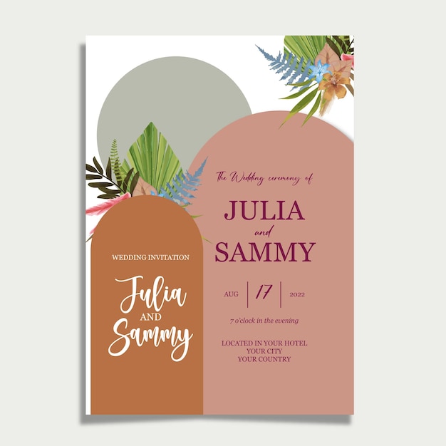 Boho style wedding invitation template