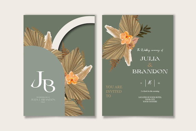 Boho style wedding invitation template