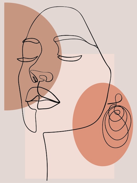 Boho style Woman face Line Art Vector illustration