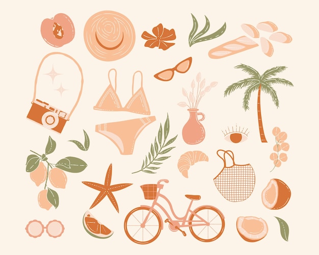 Boho summer picnic elements vector illustration summer background and wallpaper holiday vacation