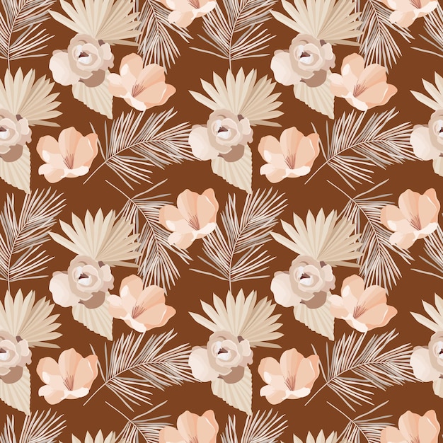 Vector boho tropical floral seamless pattern