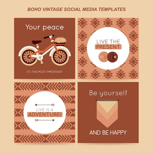 Boho vintage social media post templates