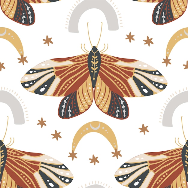 Boho vlinder naadloos patroon op een witte achtergrond