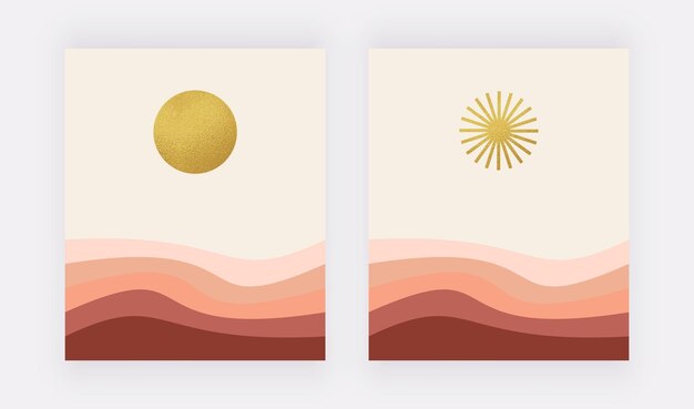 Boho wall art prints met gouden maan en zon