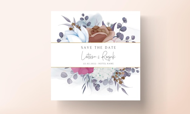 Пригласительный билет на свадьбу в стиле бохо с красивым цветком и листьями