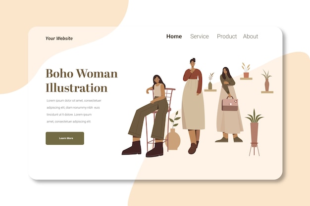 Boho Woman landing page illustration template