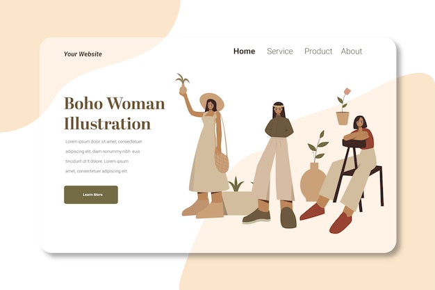 Boho Woman landing page illustration template