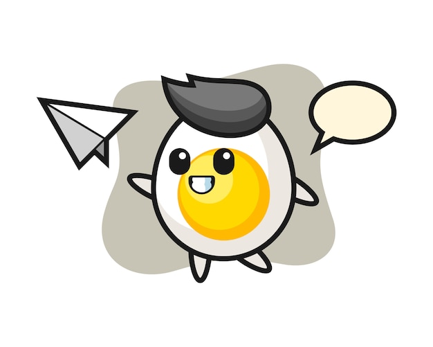 Boiled egg cartoon character throwing paper airplane