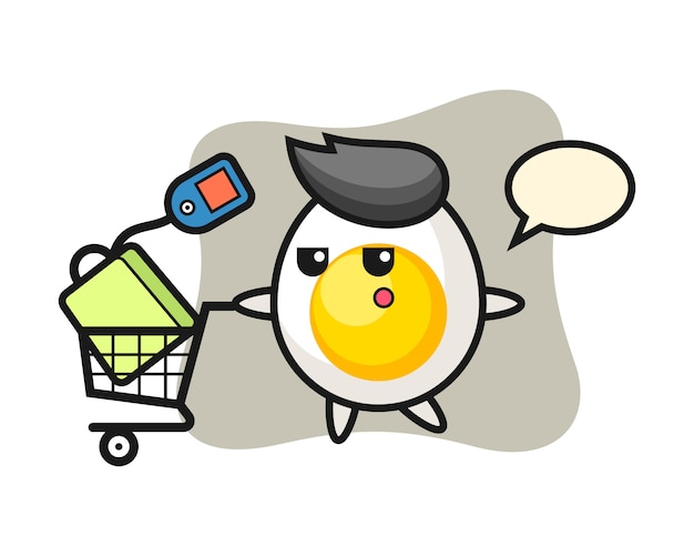 Boiled egg illustration cartoon with a shopping cart