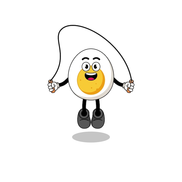 Boiled egg mascot cartoon is playing skipping rope character design