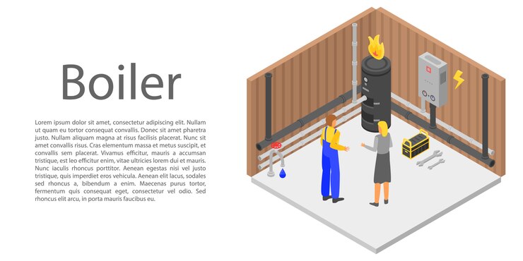 Vector boiler concept banner, isometric style