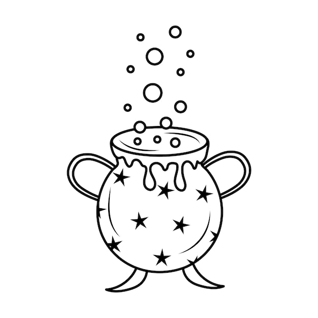 Boiling cauldron of potion for halloween in doodle style halloween witch attribute