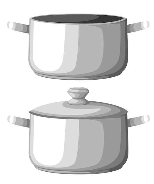 Boiling water in pan. iron cooking pot on stove with water and steam.   graphics elements.  illustration. web site page and mobile app