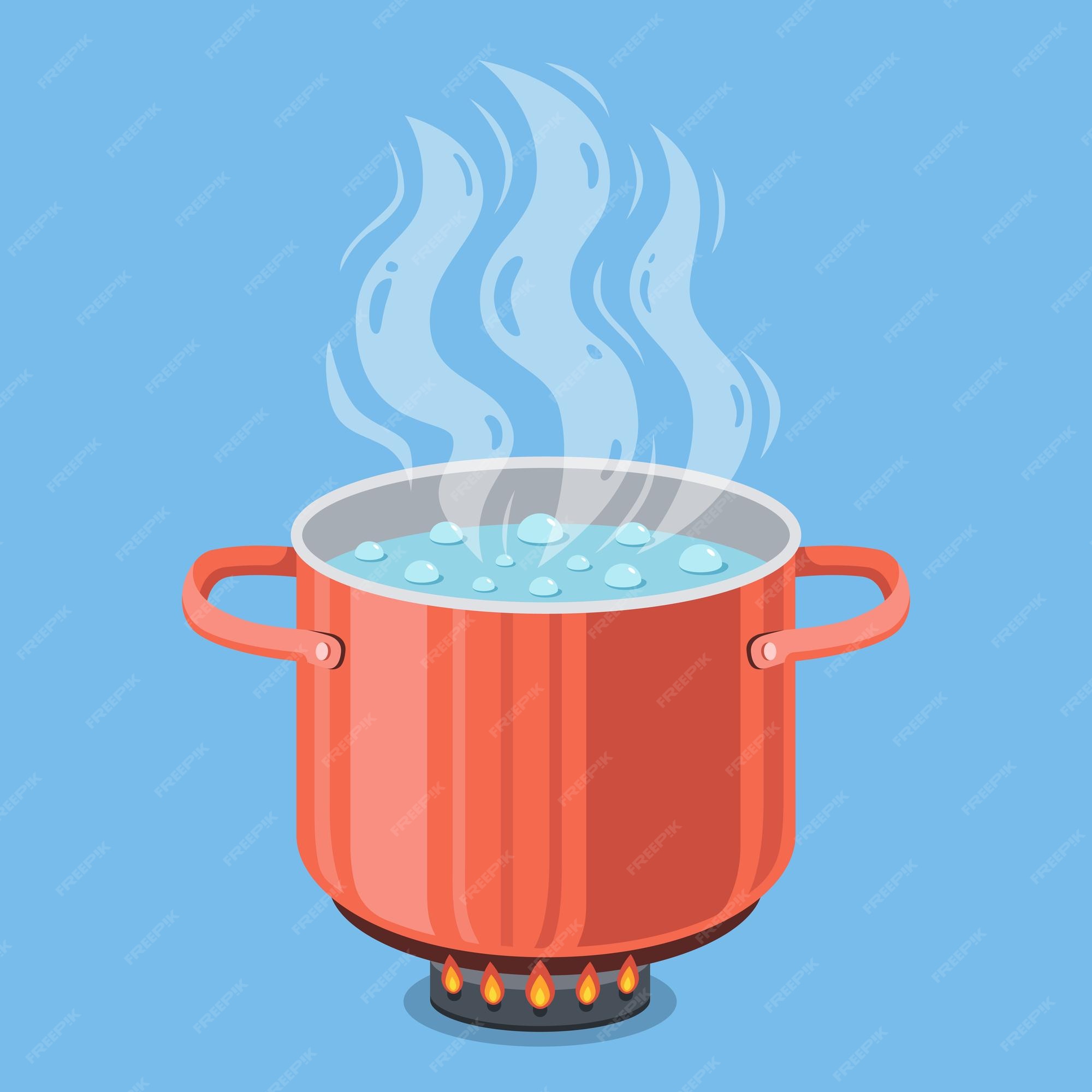 Premium Vector  Boiling water in red pot cooking pan on stove