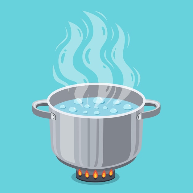 Vector boiling water in steel pan vector illustration