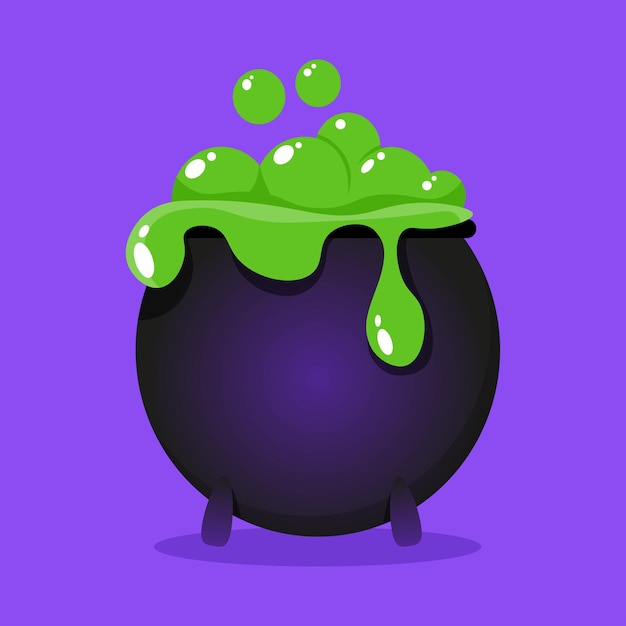 Boiling witch's cauldron with green bubbling potion