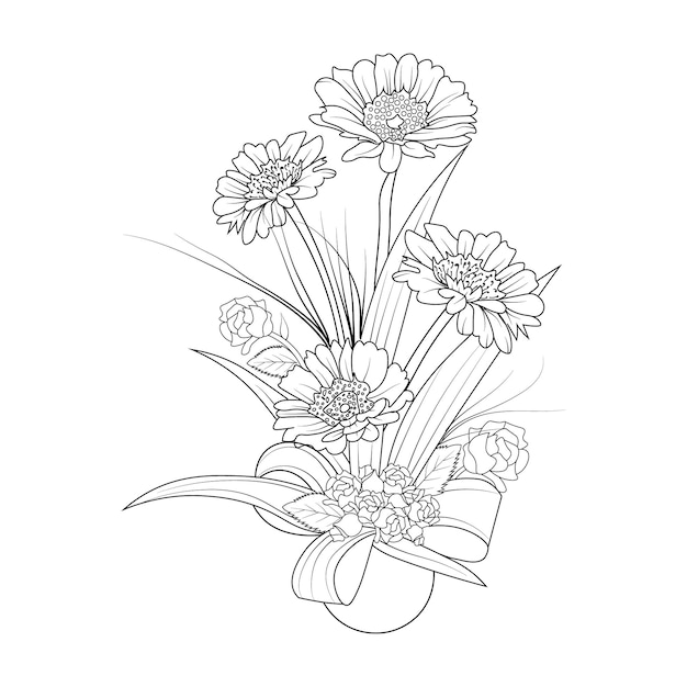 букет рисованной каракули цветочная ваза карандашный набросок векторная иллюстрация ботаническая коллекция