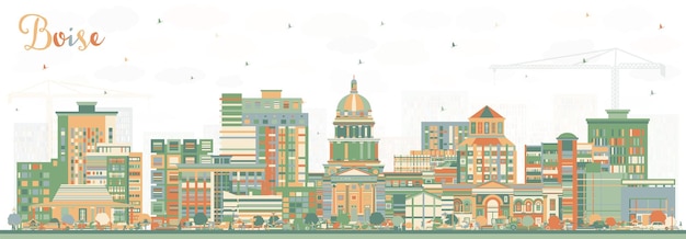 Горизонт города Бойсе, штат Айдахо, с векторной иллюстрацией цветных зданий Бойсе, США, городской пейзаж с достопримечательностями