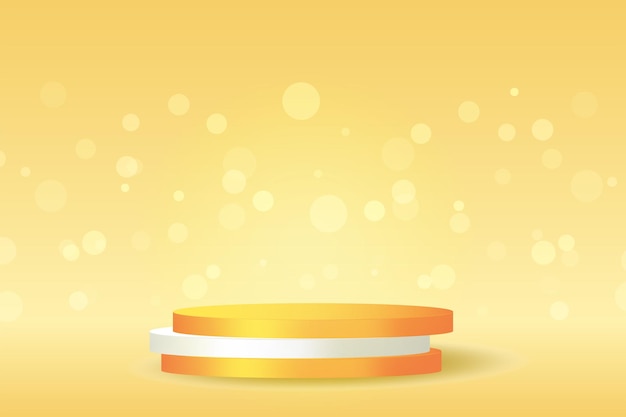 Bokeh-achtergrond met 3d render oranje podium Luxe productmodel voor cosmetische weergave