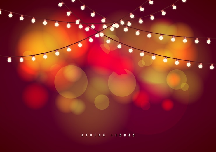 Vector bokeh achtergrond met buiten lichtslingers. gloeiende gloeilampen achtergrond.