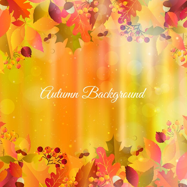 Vector bokeh autumn background with leaves