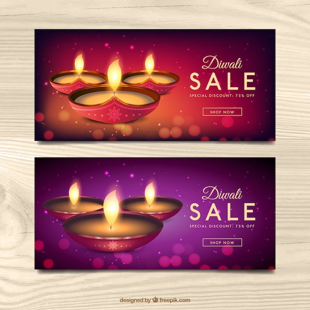 Vector bokeh banners of diwali sales