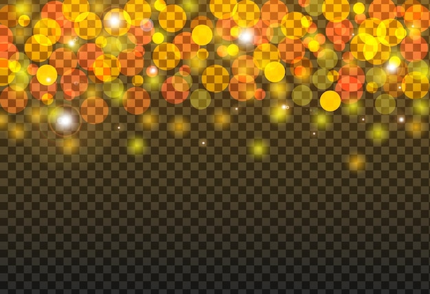 Bokeh golden fireworks of light particles on isolated background. Golden shimmer