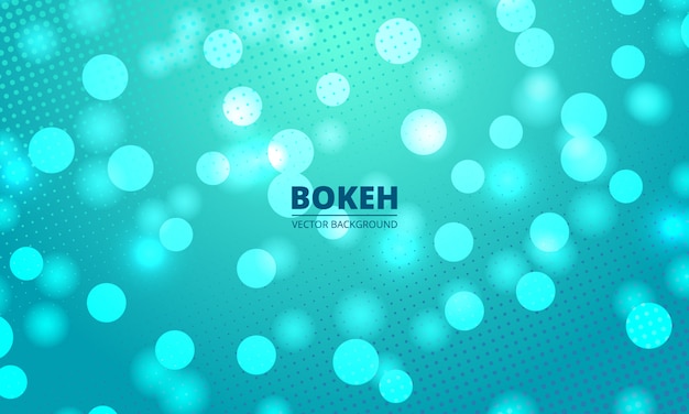 Bokeh lights on a green and blue halftone background. defocused festive lights. blurred bright abstract bokeh on light turquoise green water backdrop.