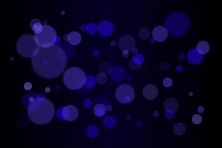 Vector bokeh set multiple blurred circles randomly distributed with soft focus depth created by overlapping transparent layers on dark background