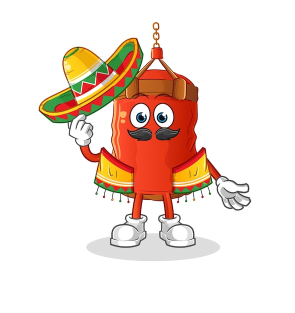 Bokszak mexicaanse cultuur en vlag. cartoon mascotte vector