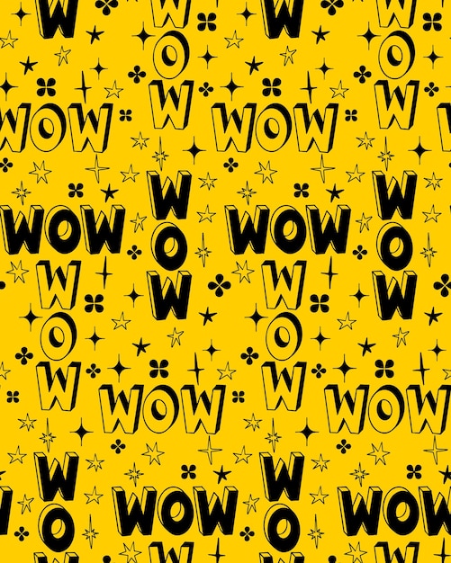 Bold 90s style vintage pattern with word WOW