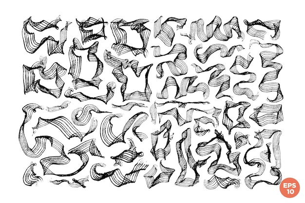 ベクトル 大胆な曲線と波状のブラシストローク コレクション モダンなグランジ ブラシライン 手描きのスクリグル