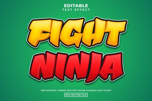 Vector bold fight ninja text style, editable text effect vector