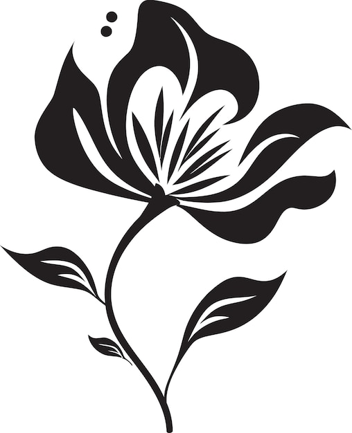 Vettore emblema vettoriale nero con schizzo floreale a grassetto contorno di fioritura semplicistico simbolo iconico monocromatico