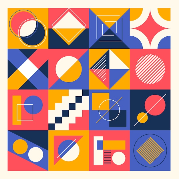 Vector bold geometric bauhaus pattern embodies simplicity and modernism features sharp angles and vibrant colors