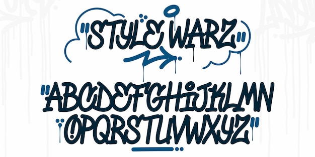 Vector bold handwritten hiphop doodle graffiti street art style font alphabet vector abstract illustration