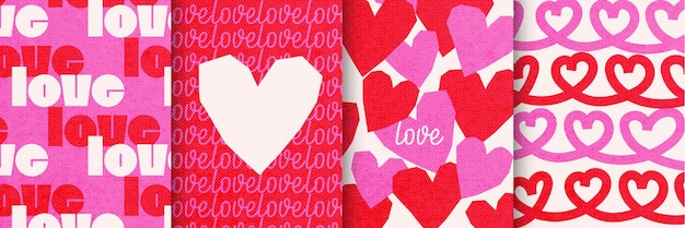 Bold happy valentines day cards set geometric abstract art design with hearts and typography