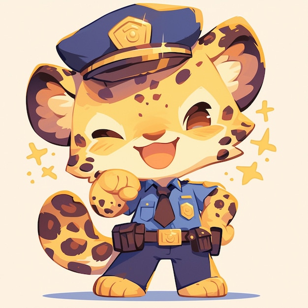 Vector a bold leopard police cartoon style