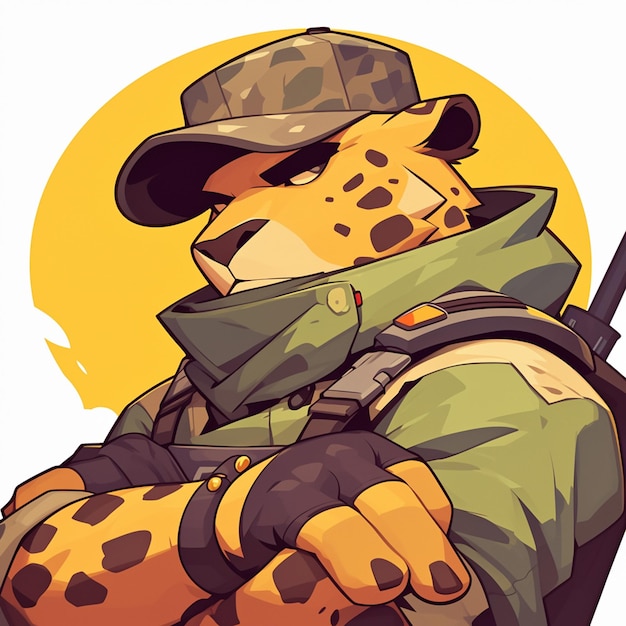 A bold leopard soldier cartoon style