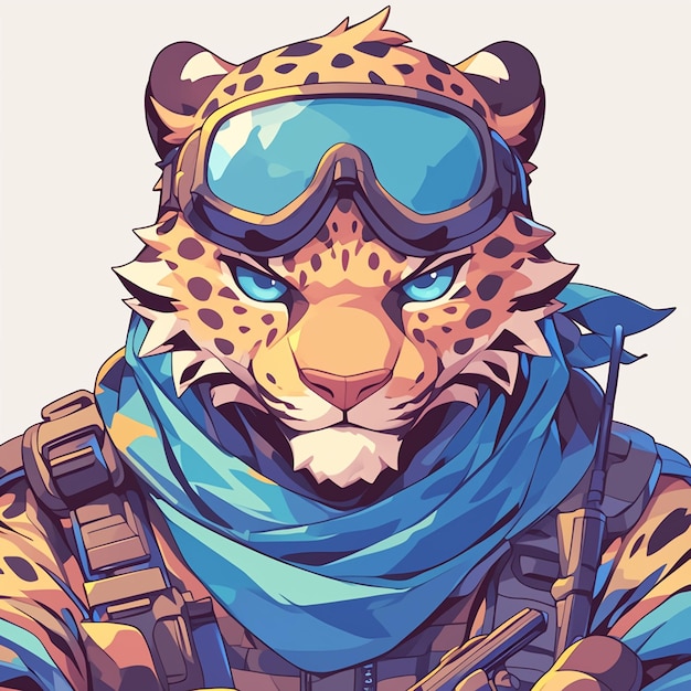 Vector a bold leopard soldier cartoon style