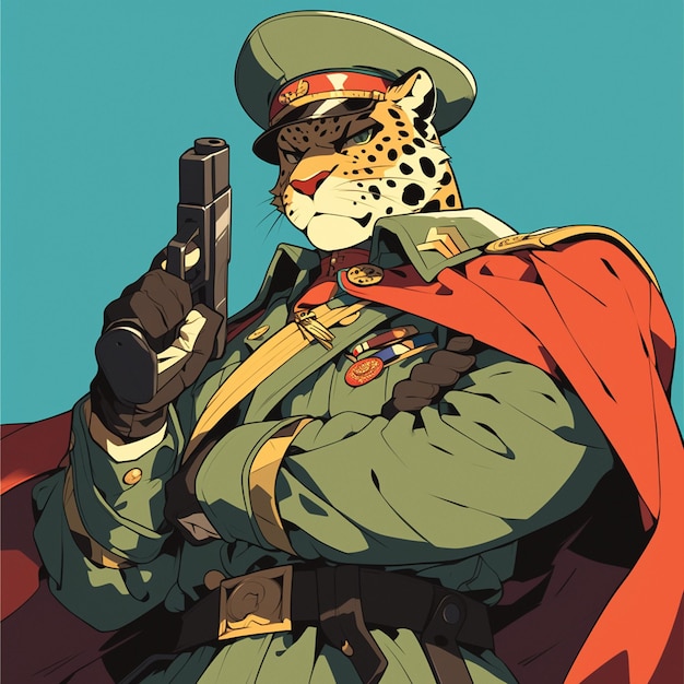 Vector a bold leopard soldier cartoon style