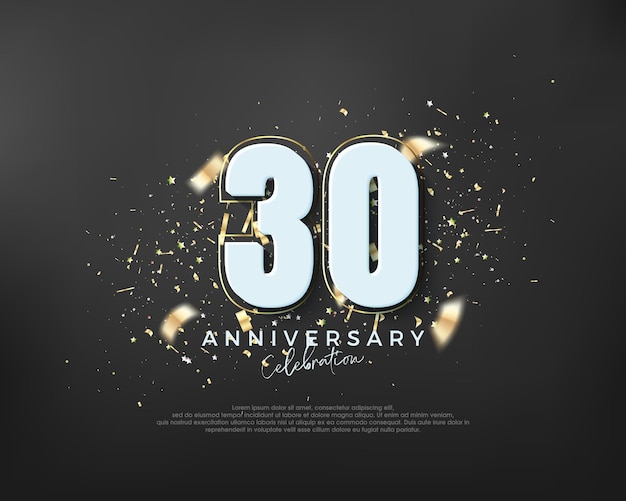 Numero in grassetto 30° design premium per la celebrazione del 30° anniversario vettore premium per il saluto della celebrazione del banner poster