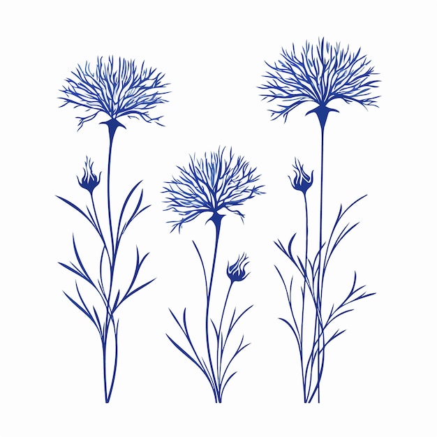 Vector bold outline of a cornflower rendered in vector format