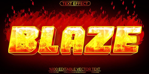 Жирный красный и желтый огонь пламя редактируемый и масштабируемый векторный текстовый эффект