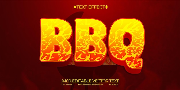 Vector bold red and yellow bbq editable vector 3d text effect