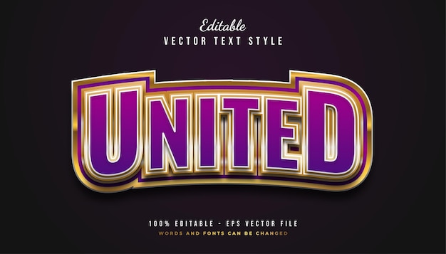 Bold United Text Style in Purple and Gold with Curved and Embossed Effect