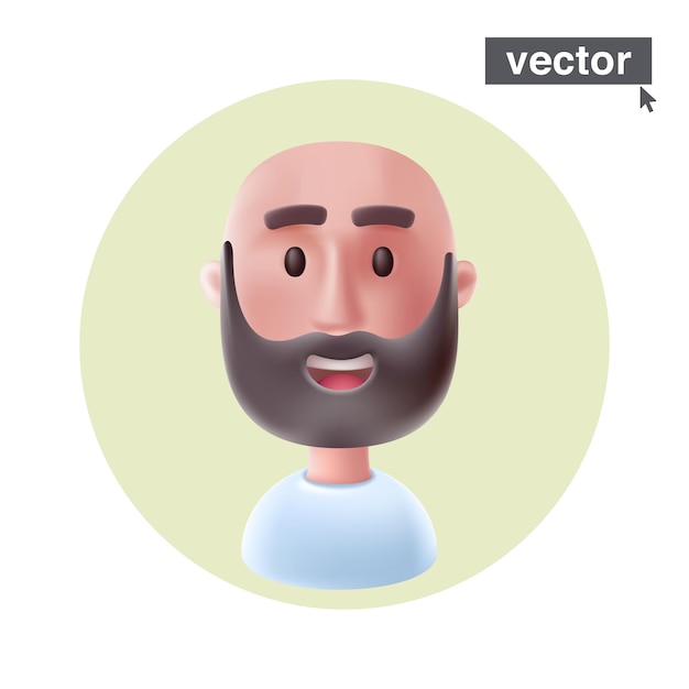 Bold young bearded guy in white tshirt 3D avatar Adult human with positive emotions in circle